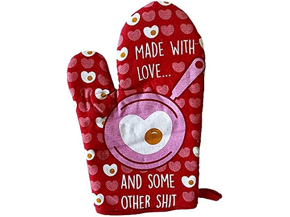 Funny Love Oven Mitt Made with Love and Fried Egg