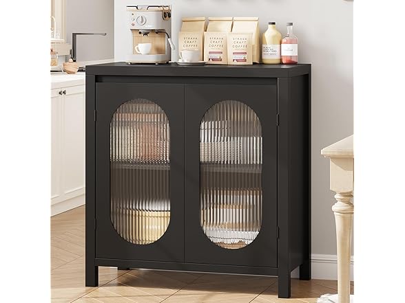 Retro Storage Cabinet, 30.1" Buffet Cabinet with Fluted Glass Doors Black