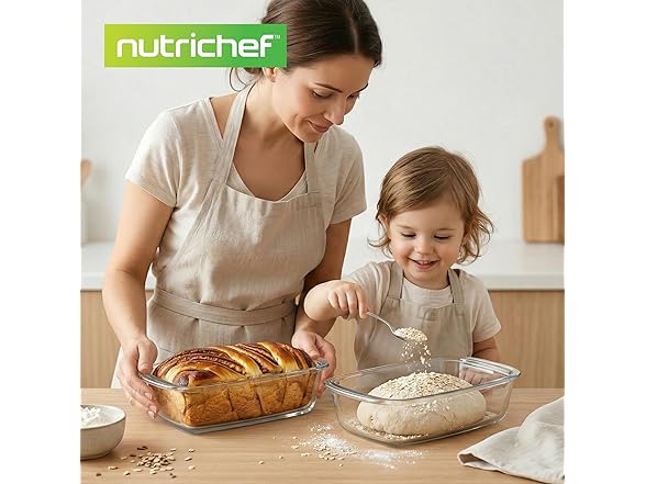 NutriChef 4 Piece Glass Loaf Pan Set with Lids 