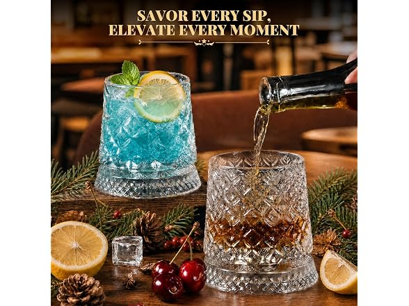 HBXCWYJ Spinning Whiskey Glasses, 2pk