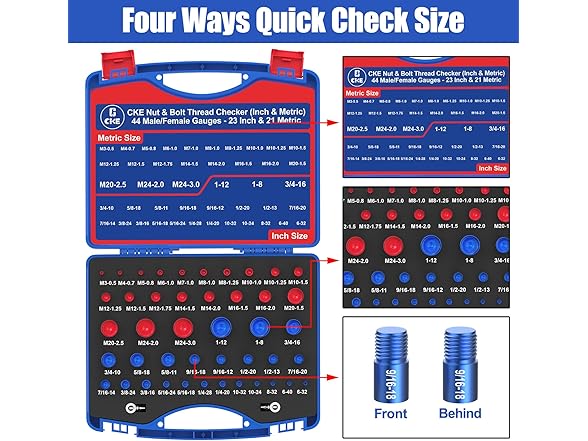 thumbnail image 2 of 44-Piece Male & Female Thread Checker Kit (Inch & Metric) - Identify Nut & Bolt Sizes 2 of 6