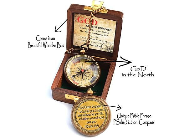 Christian Brass Compass (Psalm 32:8) Box