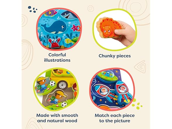 B. toys – Chunky Wooden Puzzle 4 Pack