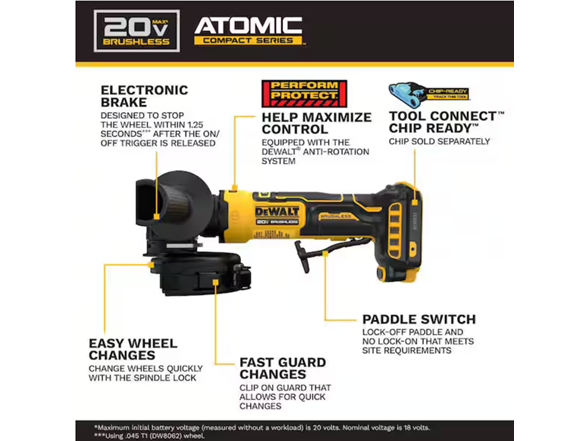 Dewalt DCG402B ATOMIC 20V MAX 4-1/2in Angle Grinder
