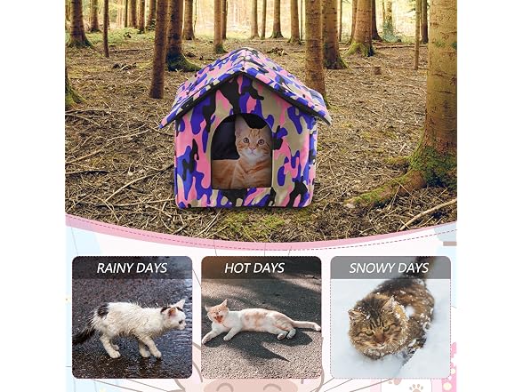 Weysat 4 Pcs Collapsible Cat House Waterproof Shelter