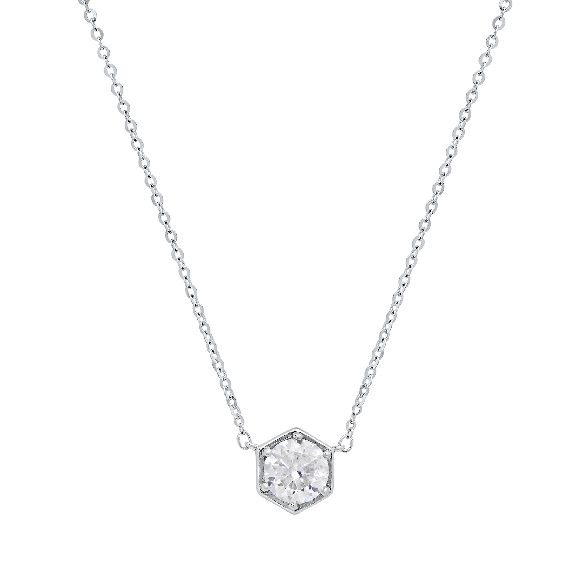 Hexagon 6 Prong Moissanite Necklace - Gallery 4