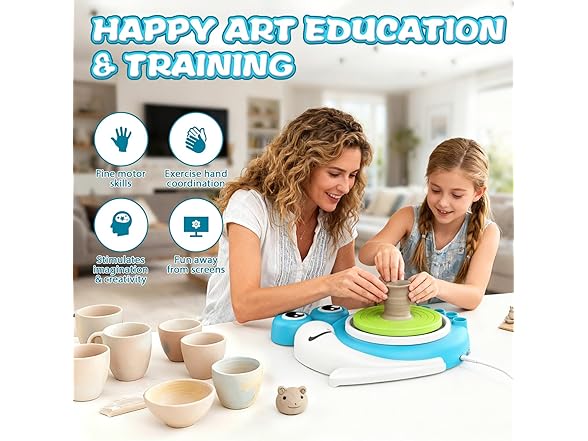 DCVREDF Pottery Wheel for Kids with 3 Clay Kits