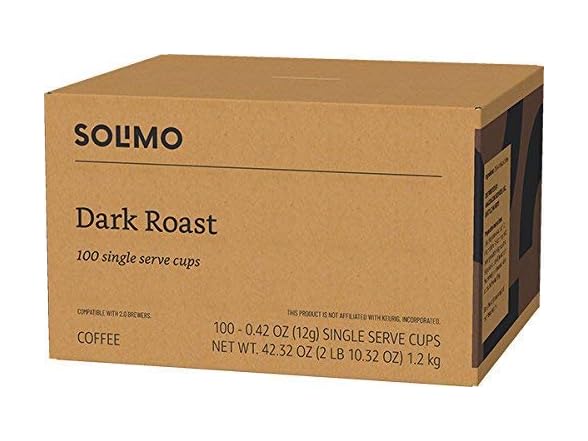 100Ct Amazon Brand Solimo Dark Roast Coffee K-Cup Pods