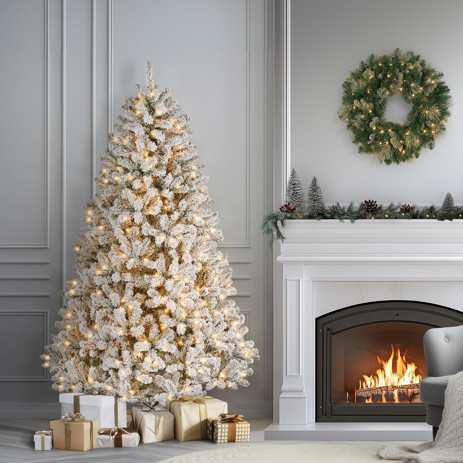 National Tree Company 7.5ft Pre-Lit Floc - Gallery 16