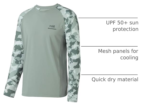 Bassdash Men (L) UPF Fishing Tee Long Sweatshirts