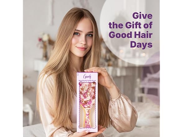 Goody Paddle Brush Pink Floral Bamboo Bristles