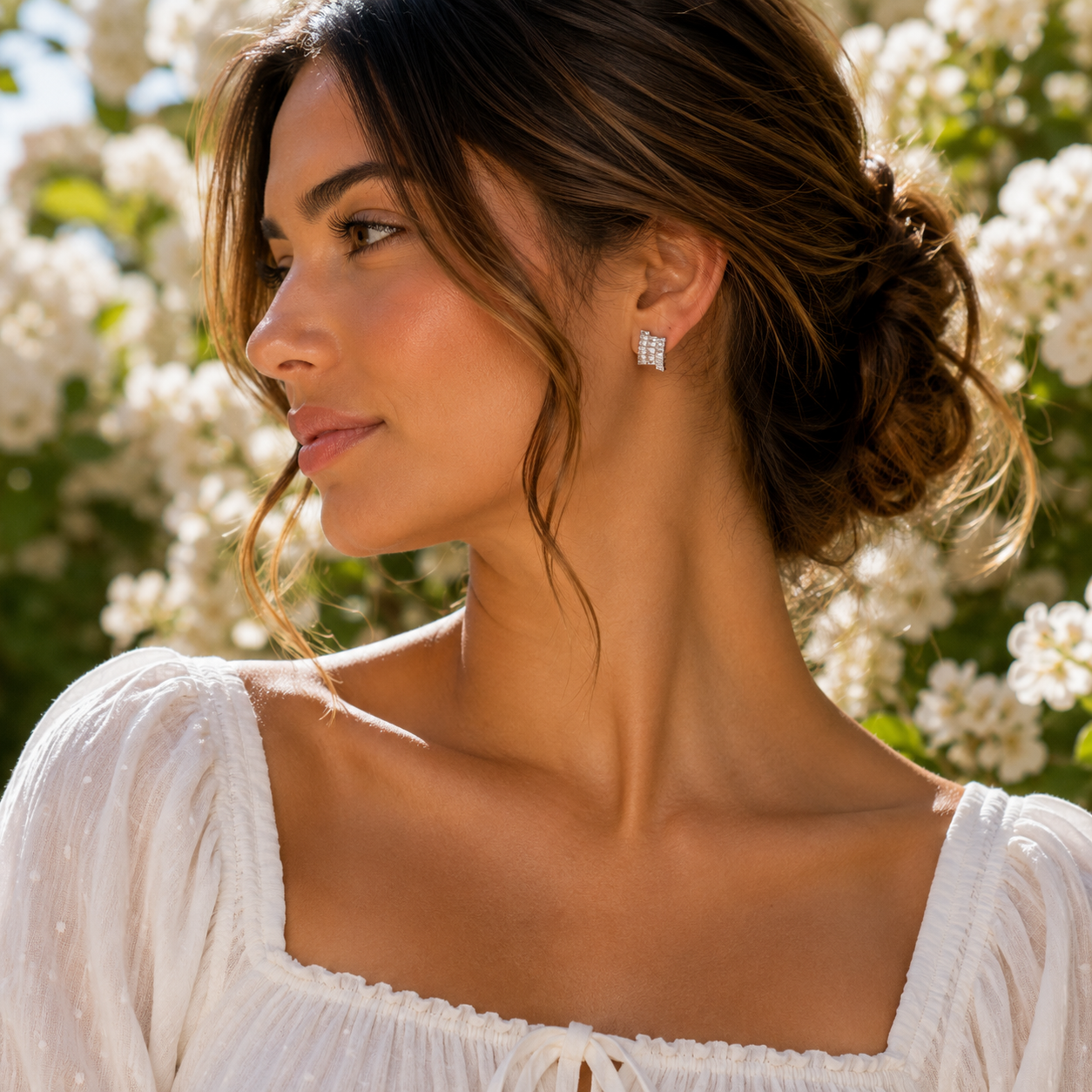 Silver Geometric CZ Stud Earrings - Gallery 8