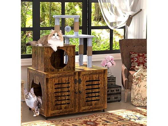 Cat Tree with Litter Box Enclosure