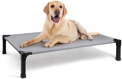 Heeyoo Elevated Dog Bed, Cooling Raised Pet Cot with Chew Proof Washable Breathable Mesh and Metal Frame, Portable Dog Cot Bed with No-Slip Feet for Outdoor or Indoor Use