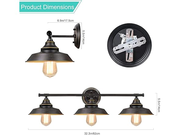 BesLowe 3-Light Vanity Light Fixture, Bronze