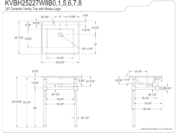Kingston Brass 25"x 33"H Ceramic Console Sink, White/Brushed Brass