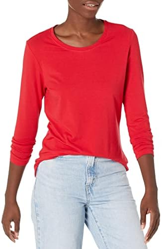 Amazon Essentials Women's Regular-Fit Long-Sleeve Crewneck T-Shirt (Available in Plus Size), Cherry Red, Medium