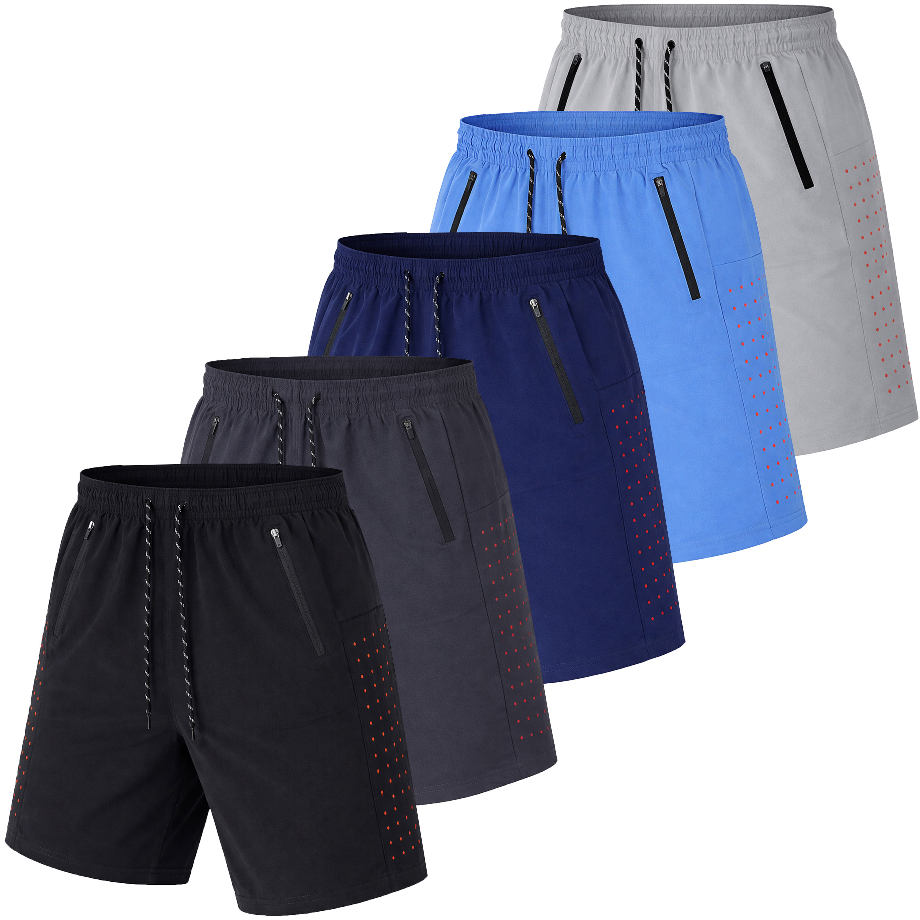 5Pk Mens Training Shorts w/ Dotted Trim - Gallery 6