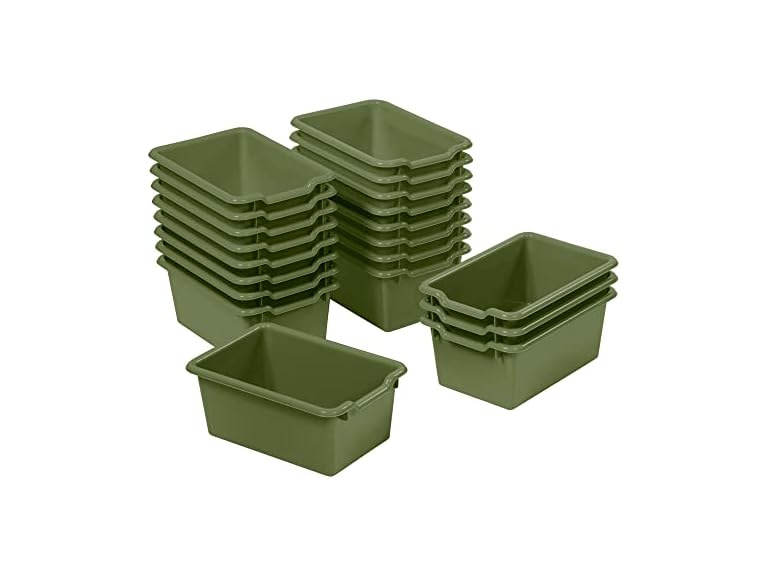 ECR4Kids Scoop Front Storage Bin, Multipurpose Organization, Hunter Green, 20-Piece