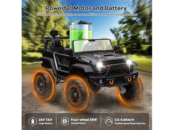 Hipicute 24V 2 Seater Kids Ride On Car, 4 Wheeler Truck Black