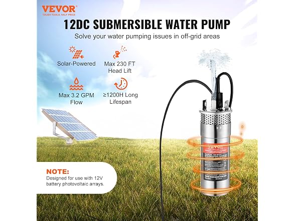Solar Water Pump, 12V DC 120W Submersible Deep