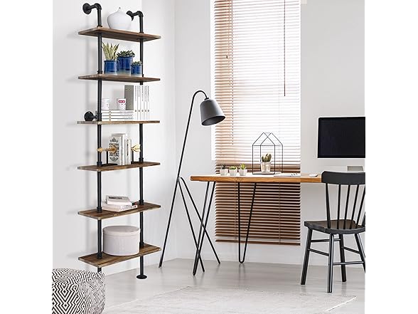 Hysache 6-Tier Pipe Shelves, 82 inch Wall-Mounted Bookshelf 