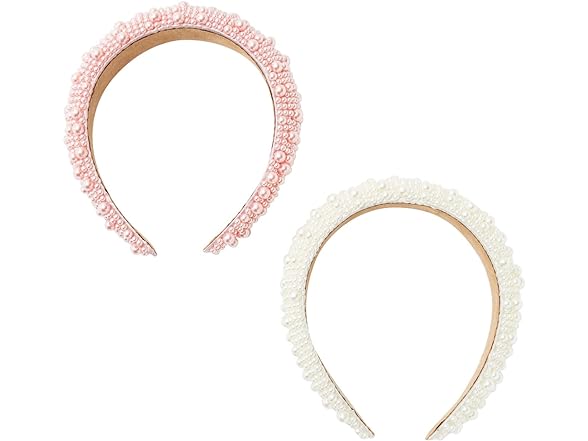 2 Pack Crystal & Pearl Padded Headbands