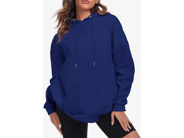 FKEEP Oversize Hoodies Women Fleece Crewneck Sweatshirt Casual Long Sleeve Pullover Tops with Pockets(Blue,Large)
