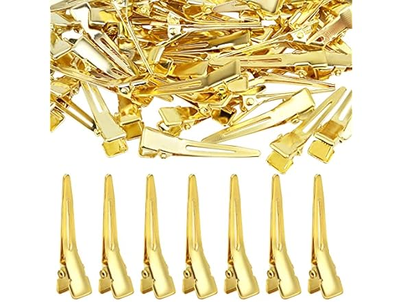 100pcs 1.4 Inches (3.5 cm) Golden Single Prong Curl Clips