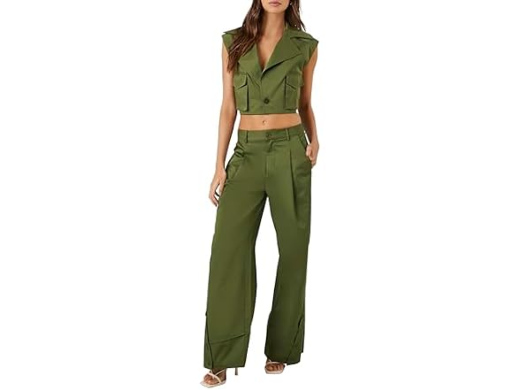 Forever 21 (S) Button-Hem Wide-Leg Cypress Pants