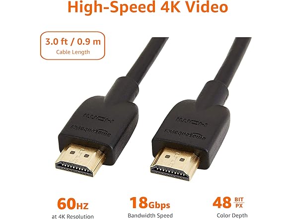 (2 PACK) Amazon Basics HDMI Cable - 3ft
