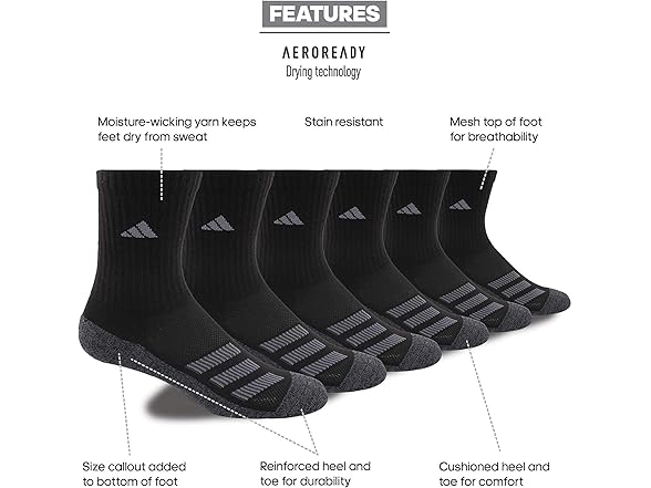 Adidas 6-Pair Cushion Stripe Crew Socks