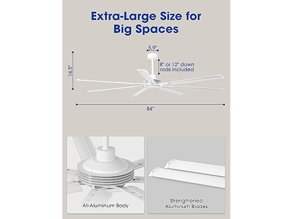 Parrot Uncle F8311WH110V 84" Ceiling Fan No Light