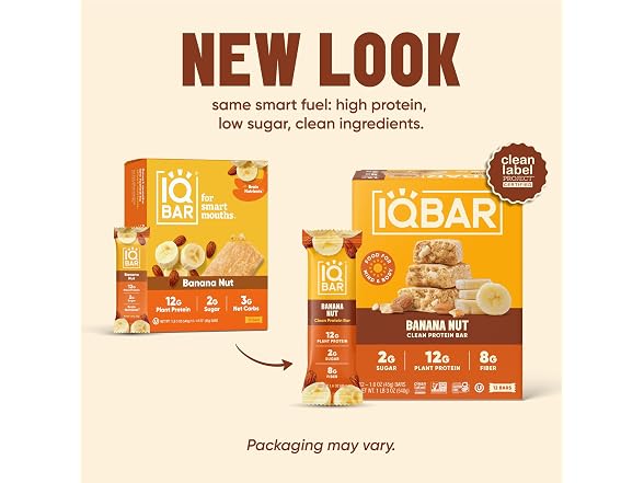 (24-Pack) IQBAR Plant Protein Bars: Banana Nut