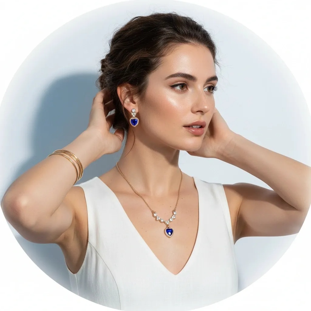 Blue Heart Necklace & Earrings Set - Gallery 8