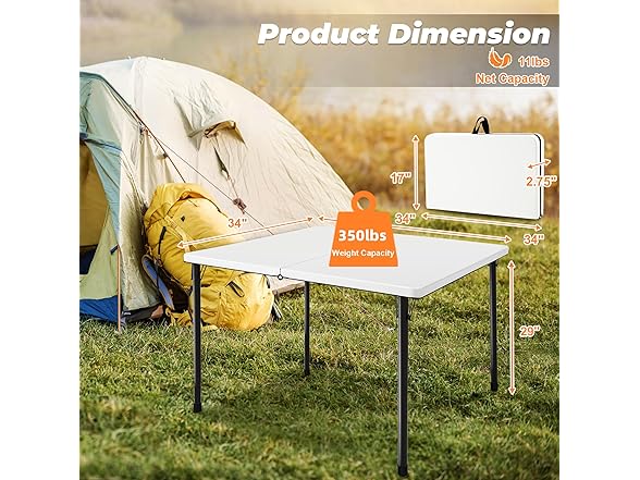 Outspurge 34" Portable Square Folding Table