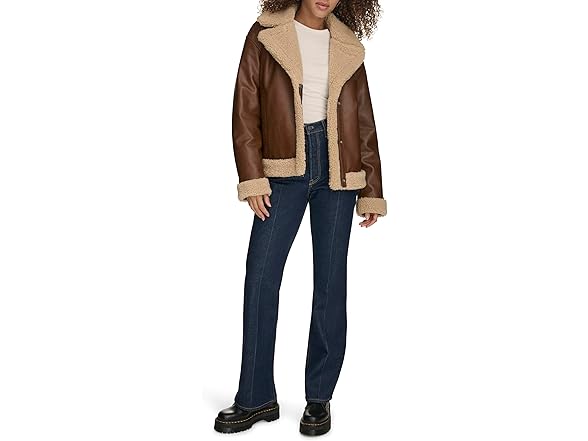 Levis Womens Faux Leather Sherpa Moto Jacket