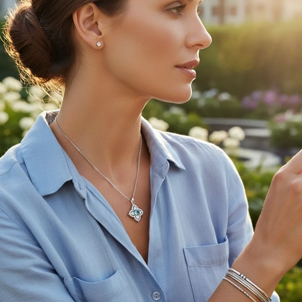 0.5 CTTW Turquoise Moissanite Necklace - Gallery 7