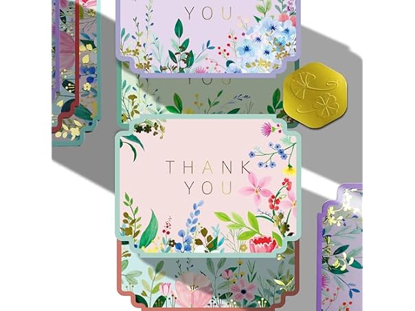 $5.99, Was $17.60, 65% Off! Floral Thank You Cards, Die-Cut Gold dealfomo