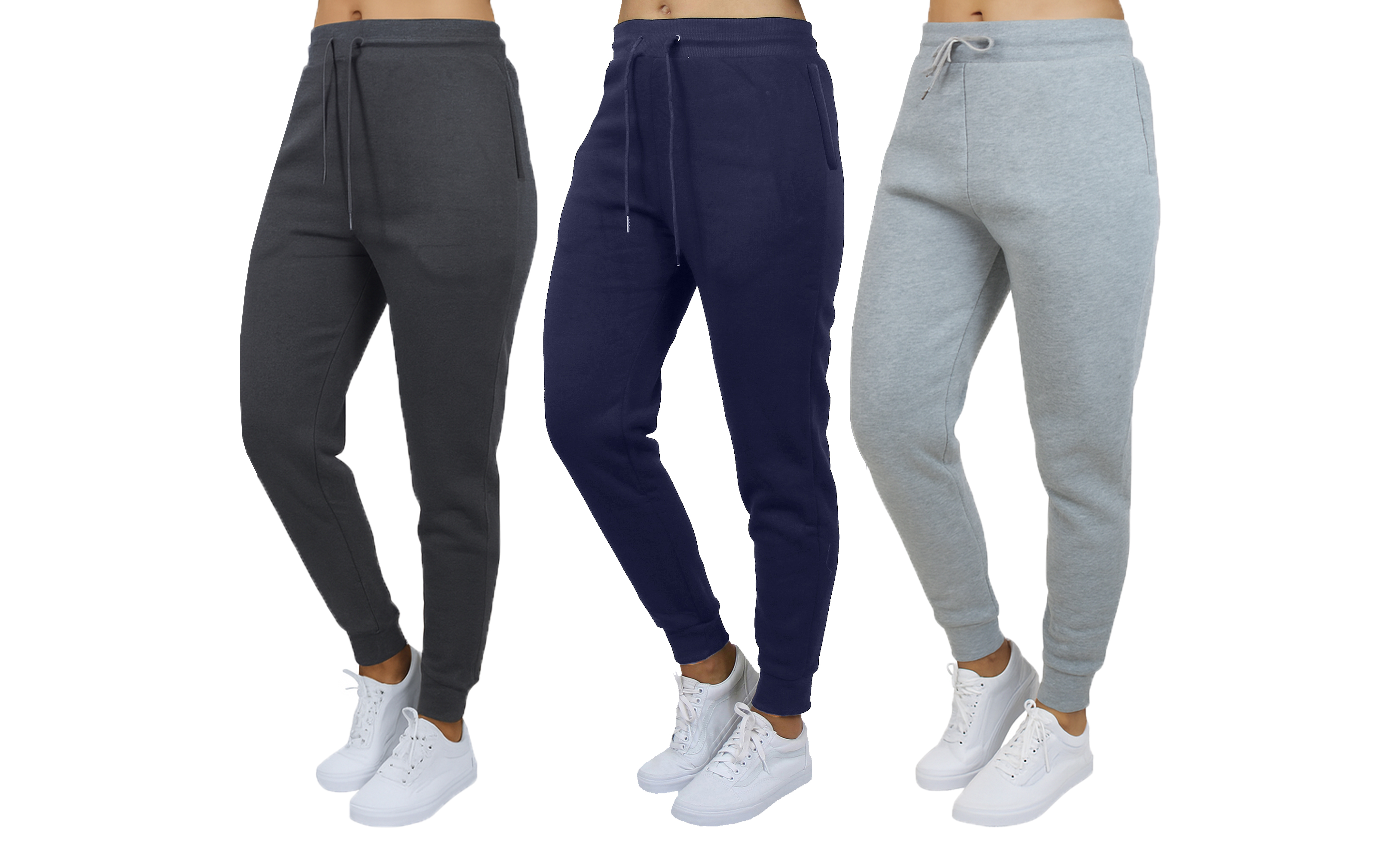 3Pk Womens Loose Fit Fleece Zip Joggers - Gallery 22