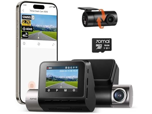 70mai Dash Cam Front and Rear A510