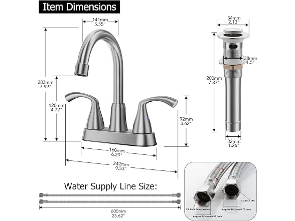 Phiestina Centerset 4" Brushed Nickel Bathroom Faucet