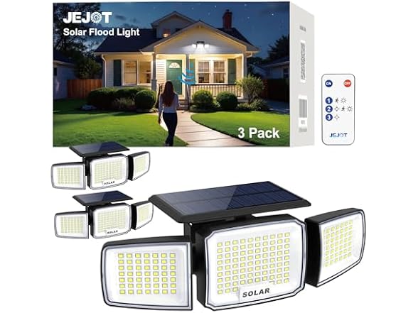 JEJOT 3000LM Solar Security Light 3-Pack