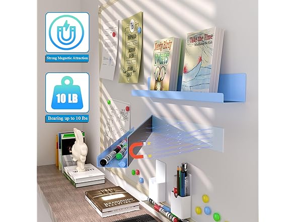DTUQYX Magnetic Book Shelf for Whiteboard 2-Pack, Blue