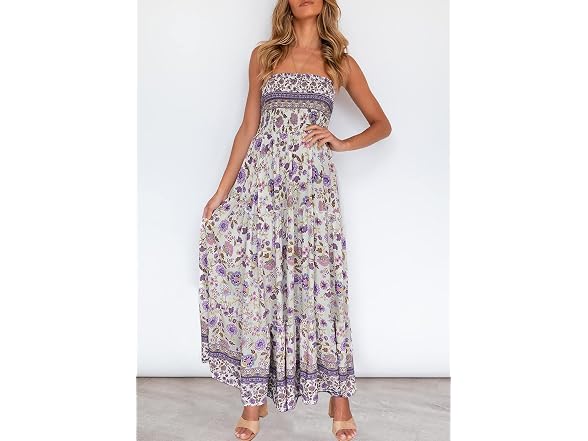 Zesica Women (M) Summer Boho Strapless Dresses
