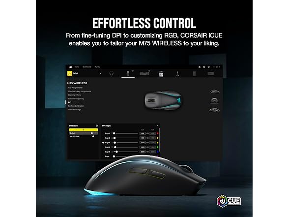 Corsair M75 Wireless RGB Gaming Mouse, Black