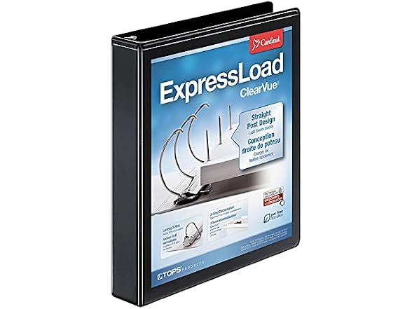 Cardinal ExpressLoad ClearVue Locking D-Ring Binder, 1.5-Inch, Black (49111)