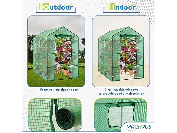 Ogrow Deluxe Walk-In Greenhouse 2 Tiers, 8 Shelves