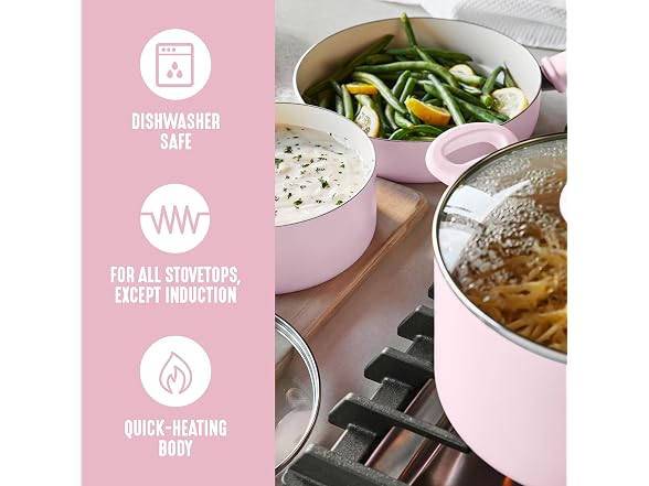 GreenLife 2.5QT Ceramic Nonstick Saucepan with Glass Lid, Pink