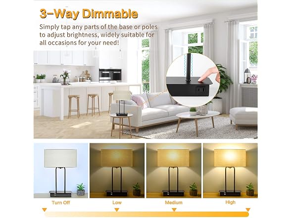 BesLowe 3-Way Dimmable Touch Control Table Lamp